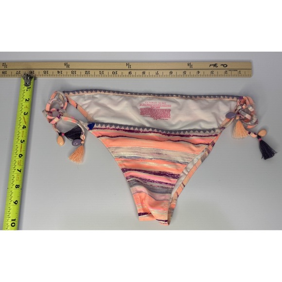 Victorias Secret Swim Bikini Set Halter Top Seashell Tassel Size Medium Striped - Picture 13 of 13